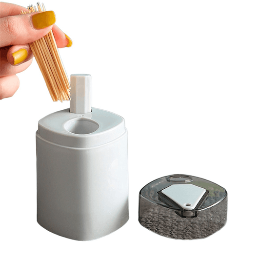 Dispenser Scobitori cu Buton de la Koken.ro, Suport Rotativ din Plastic, 8,3 x 5,5 cm, Culoare Gri - köken
