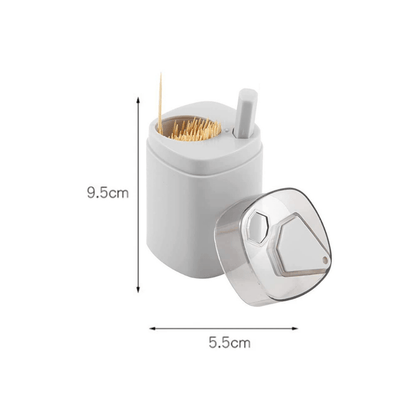 Dispenser Scobitori cu Buton de la Koken.ro, Suport Rotativ din Plastic, 8,3 x 5,5 cm, Culoare Gri - köken