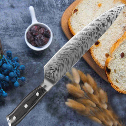 Koken Damascus ფოლადის პროფესიონალური სამზარეულოს დანა, მაღალი ნახშირბადის დანა, 21 სმ, ხის სახელური