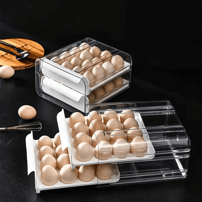 Egg Box Koken, Cutie Depozitare oua, Suport organizator oua pentru frigider, cu 2 niveluri, Plastic, Transparent - köken