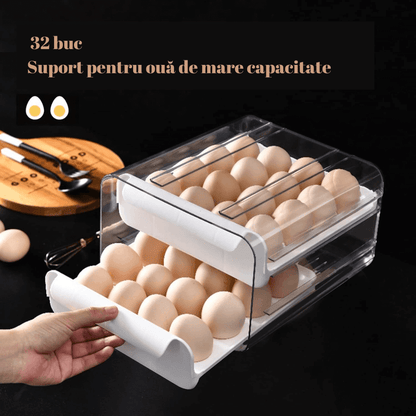Egg Box Koken, Cutie Depozitare oua, Suport organizator oua pentru frigider, cu 2 niveluri, Plastic, Transparent - köken