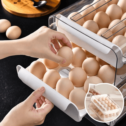 Egg Box Koken, Cutie Depozitare oua, Suport organizator oua pentru frigider, cu 2 niveluri, Plastic, Transparent - köken