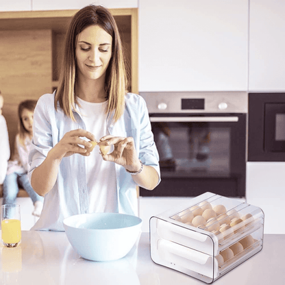 Egg Box Koken, Cutie Depozitare oua, Suport organizator oua pentru frigider, cu 2 niveluri, Plastic, Transparent - köken