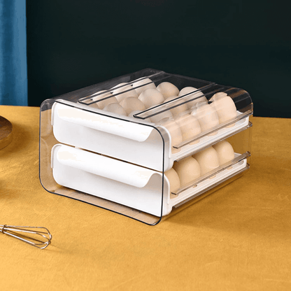 Egg Box Koken, Cutie Depozitare oua, Suport organizator oua pentru frigider, cu 2 niveluri, Plastic, Transparent - köken