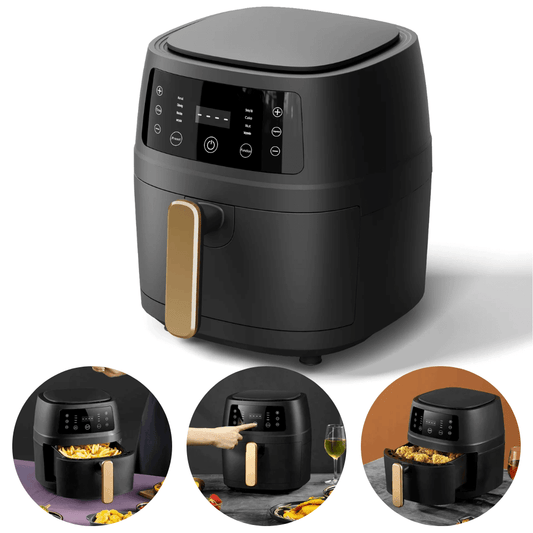 Friteuza cu aer cald Koken.ro, Air Fryer Optiune Sanatoasa-fara ulei, Putere 900W, 8 programe, capacitate 8L, temperatura ajustabila,vas detasabil, 32x25,5 cm, Negru - köken