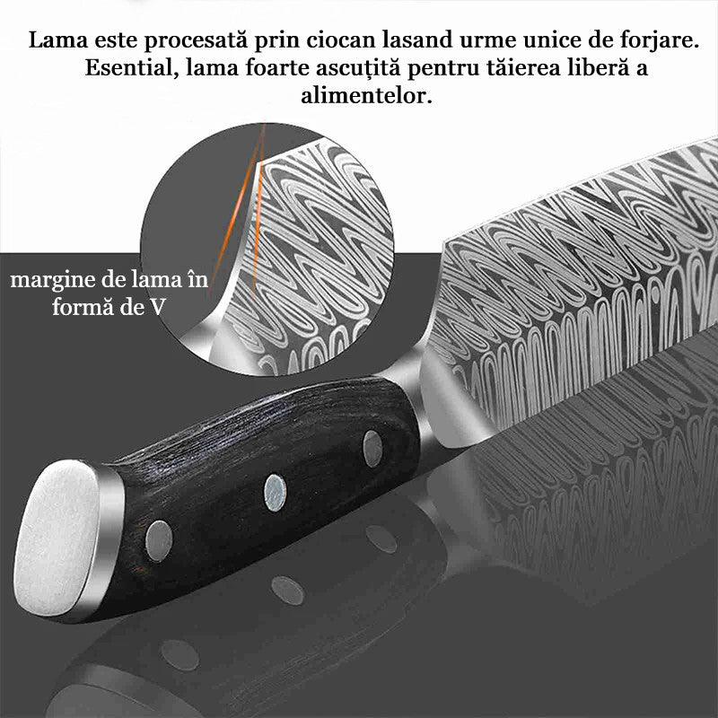 Koken Damascus ფოლადის პროფესიონალური სამზარეულოს დანა, მაღალი ნახშირბადის დანა, 21 სმ, ხის სახელური