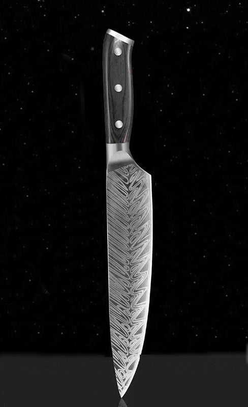Koken Damascus ფოლადის პროფესიონალური სამზარეულოს დანა, მაღალი ნახშირბადის დანა, 21 სმ, ხის სახელური
