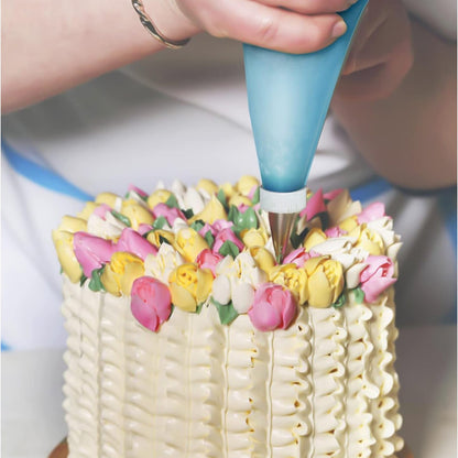 Set Patiserie/Cofetarie Koken, 35 piese, duiuri pentru ornat si decorat prajituri, torturi, Otel inoxidabil/Silicon, Argintiu/Albastru