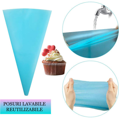 Set Patiserie/Cofetarie Koken, 35 piese, duiuri pentru ornat si decorat prajituri, torturi, Otel inoxidabil/Silicon, Argintiu/Albastru
