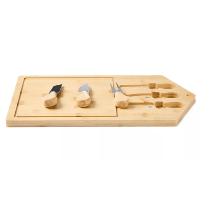 Platou servire cascaval Koken.ro, Set de 3 tacamuri, bambus/otel inoxidabil, Lemn - köken
