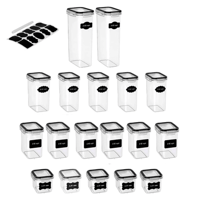 Recipiente de depozitare Koken.ro, sigure pentru cuptorul cu microunde/masina de spalat vase/congelator, Set 24/18/16/14 Caserole etanșe depozitare alimente, plastic fara BPA, Transparent/Negru - köken