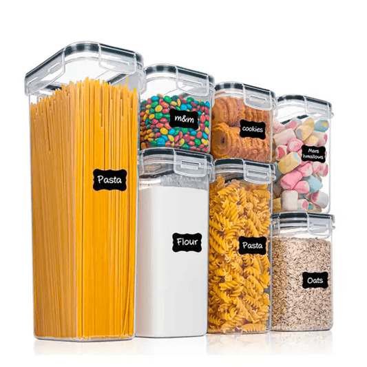 Recipiente depozitare Koken.ro, sigure pentru cuptorul cu microunde/masina de spalat vase/congelator, Set 8/7/6 Caserole etanșe depozitare alimente, plastic fara BPA, Transparent/Negru - köken