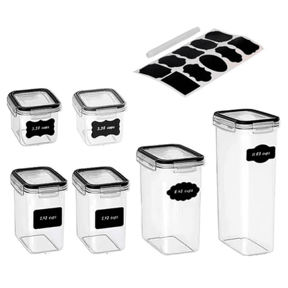 Recipiente depozitare Koken.ro, sigure pentru cuptorul cu microunde/masina de spalat vase/congelator, Set 8/7/6 Caserole etanșe depozitare alimente, plastic fara BPA, Transparent/Negru - köken
