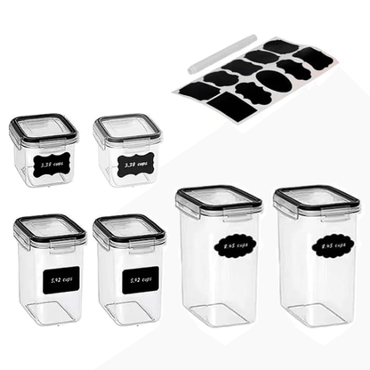 Recipiente depozitare Koken.ro, sigure pentru cuptorul cu microunde/masina de spalat vase/congelator, Set 8/7/6 Caserole etanșe depozitare alimente, plastic fara BPA, Transparent/Negru - köken