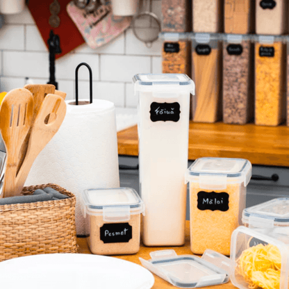 Recipiente depozitare Koken.ro, sigure pentru cuptorul cu microunde/masina de spalat vase/congelator, Set 8/7/6 Caserole etanșe depozitare alimente, plastic fara BPA, Transparent/Negru - köken