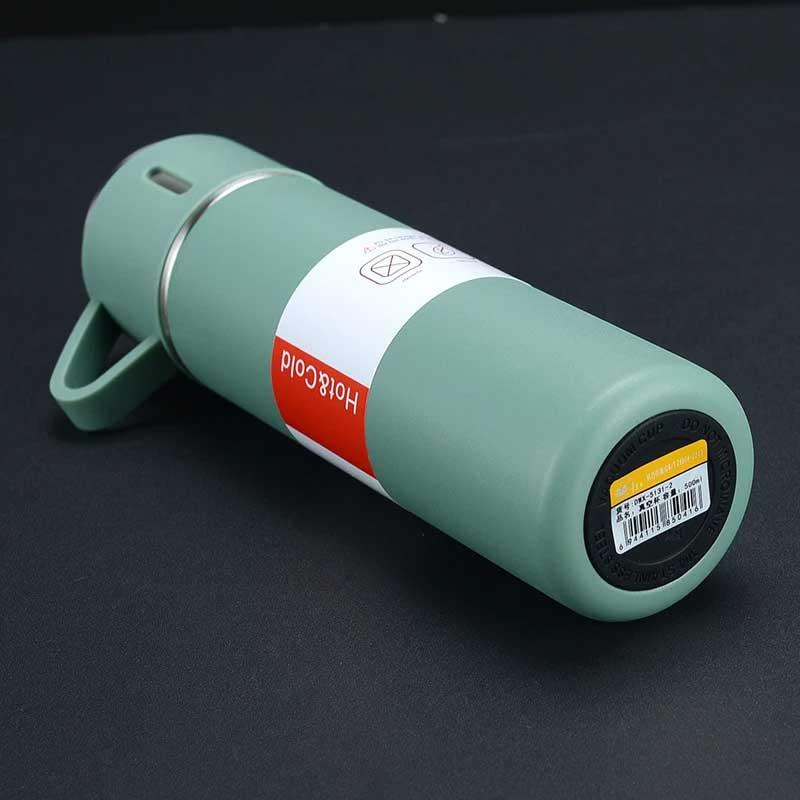 Set Termos Ecologic INOX Koken.ro, perete dublu, durabilitate 12h, Termos 500 ml + 3 cesti x 150ml, Verde - köken