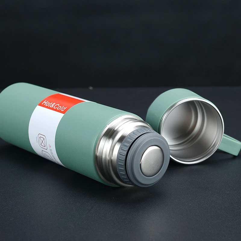 Set Termos Ecologic INOX Koken.ro, perete dublu, durabilitate 12h, Termos 500 ml + 3 cesti x 150ml, Verde - köken