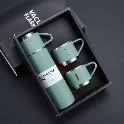 Set Termos Ecologic INOX Koken.ro, perete dublu, durabilitate 12h, Termos 500 ml + 3 cesti x 150ml, Verde - köken