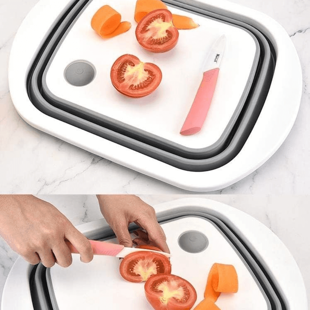 Tocator Multifunctional 3in1 Koken.ro,Cos depozitare Fructe si Legume, Vas Pliabil pentru spalare, Capacitate 5L, Zona de Scurgere, Picioare Anti-Aderente, Gri/Alb - köken